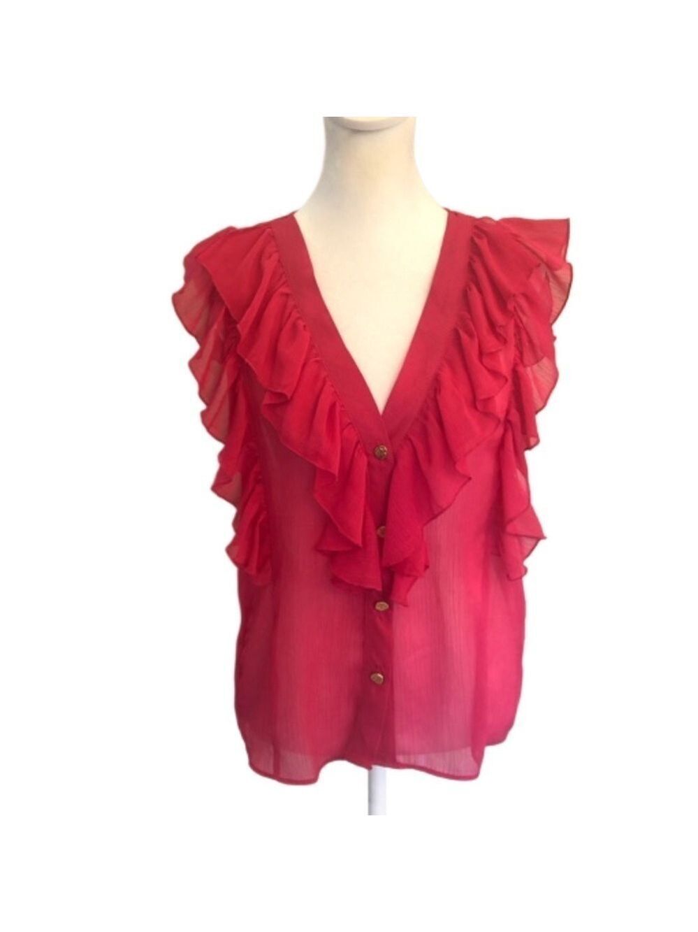 Zara Size XS ruffle front top. Gold tone buttons feminine flirty pink